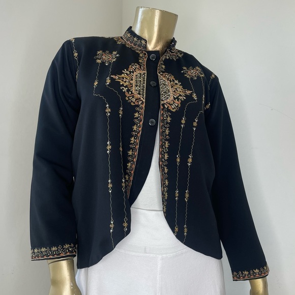 VINTAGE VISION 2000 EMBROIDERED RHINESTONE EMBELLISHED CROPPED CHINESE JACKET - Picture 3 of 5
